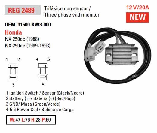 REGULATOR 12v NX250 88-93, AHA6102 31600-KW3-000, -010