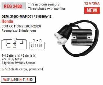 REGULATOR 12v CBR1100XX HONDA 31600-MAT-D50, ARROWHEAD AHA6099 31600-MAT-D51