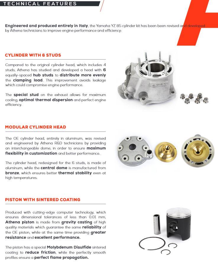 CYLINDER FULL KIT 47.5mm YAMAHA YZ 85 19-25, ATHENA P400485100076 STD BORE, (Piston included)