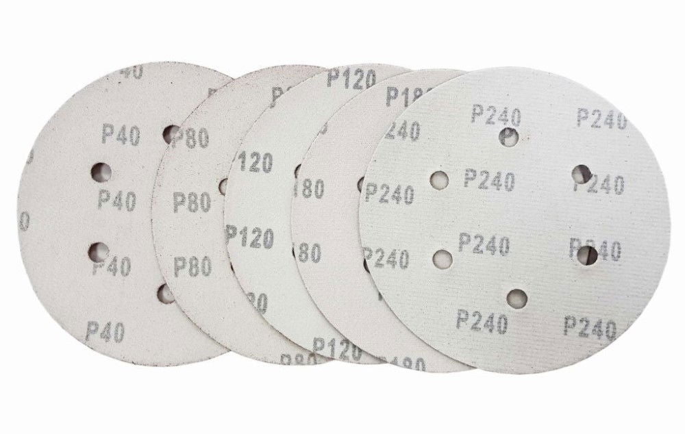 SANDING PADS HOOK AND LOOP 50 PIECES 150mm 40 80 120 180 240 GRIT - TOOLZONE KDPAB164