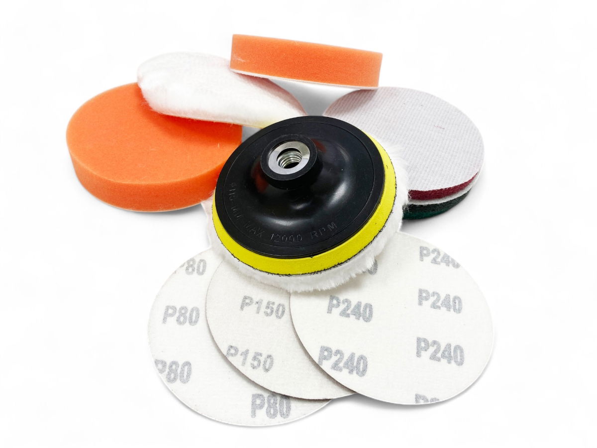 SANDING AND BUFFING KIT 12 PIECES 115mm WITH M14 ARBOR - TOOLZONE KDPAB171