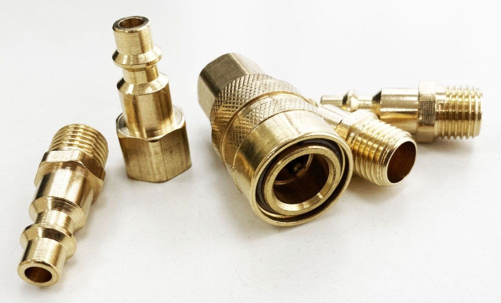 BRASS QUICK AIR COUPLER SET 5pc 1/4 npt INCLUDES FEMALE COUPLER CONNECTOR 3 MALE CONNECTORS - TOOLZONE KDPAT085