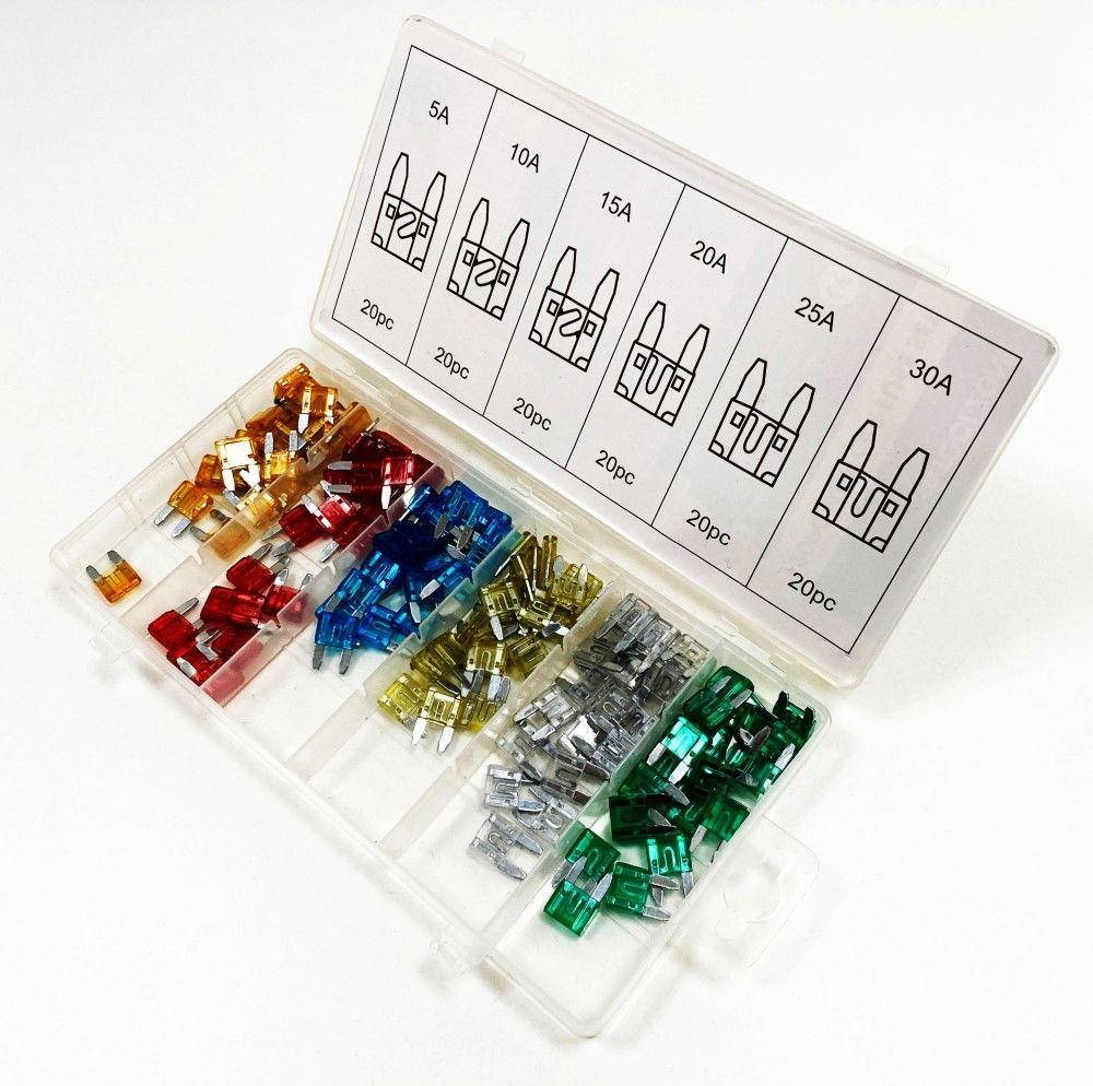 CAR FUSES MINI BLADE 120pc ASSORTED 5a-30a - TOOLZONE KDPAU303