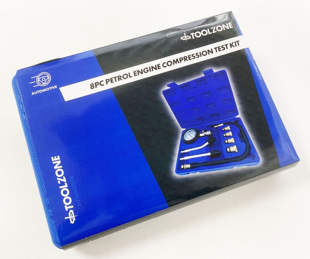 PETROL COMPRESSION TEST KIT 8pc 63mm GAUGE UP TO 300 psi - TOOLZONE KDPAU343