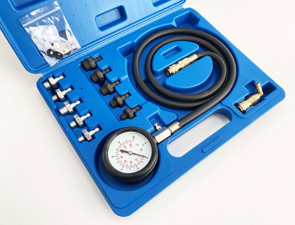 OIL PRESSURE TEST KIT 0-10 bar 1-140 psi 10 ADAPTORS 1.2m HOSE - TOOLZONE KDPAU376