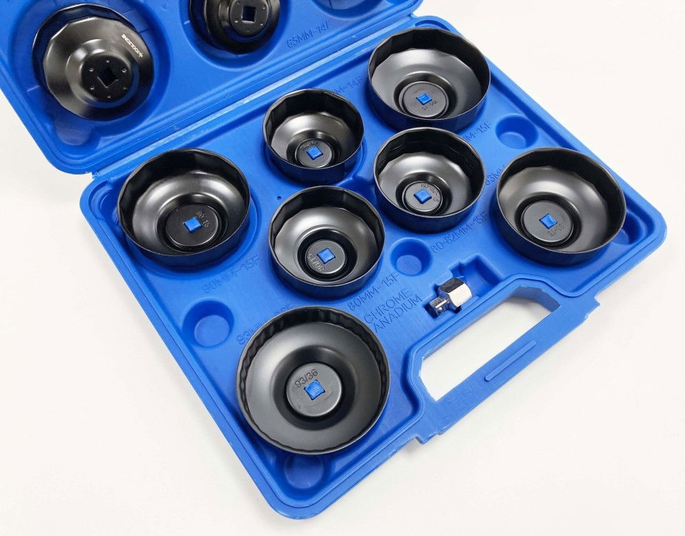 CUP TYPE OIL FILTER WRENCH SET 16pc 65-100mm WITH SOCKET ADAPTOR - TOOLZONE KDPAU377