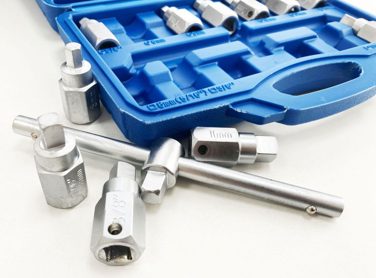 DRAIN PLUG KEY SET 12pc HEX AND SQUARE BITS - TOOLZONE KDPAU401
