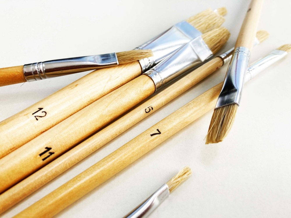 ARTIST BRUSHES 12PC JUMBO FLAT SIZES 1-12 WOOD HANDLE - TOOLZONE KDPBR017