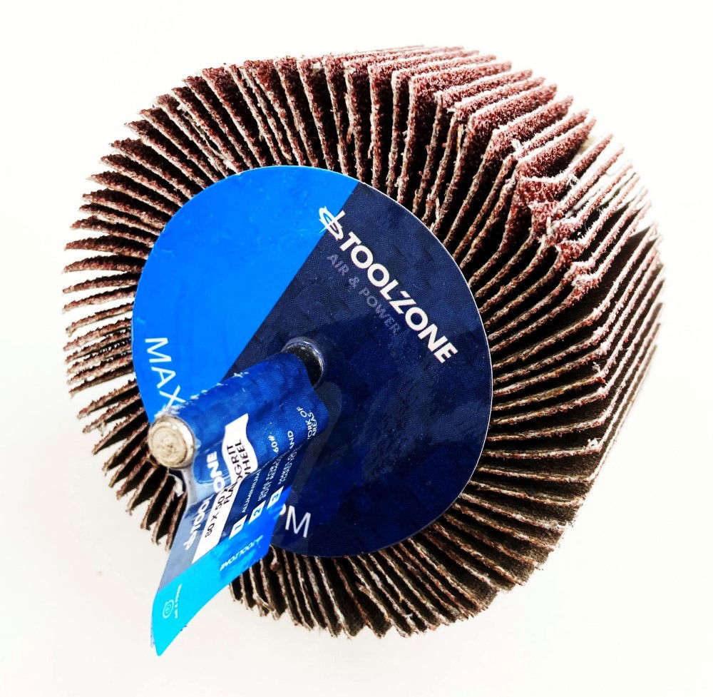 FLAP WHEEL FOR DRILL 80x50mm 60 grit 6mm SPINDLE - TOOLZONE KDPDR181
