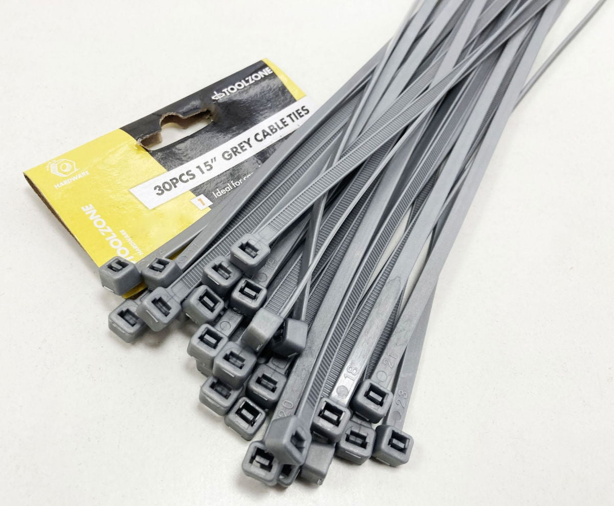 CABLE TIES 30PC 15 SILVER 4.0mm WIDE - TOOLZONE KDPEL104
