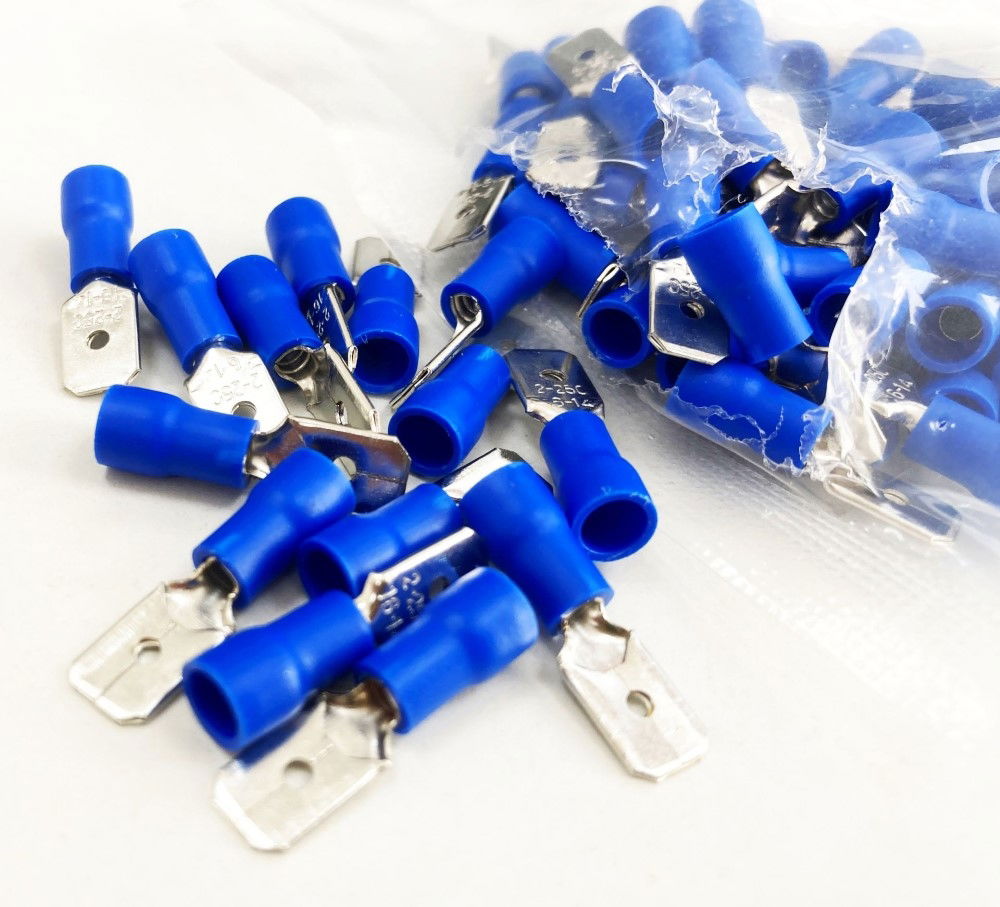 MALE TERMINALS 100PC BLUE SEMI INSULATED 14-16 awg 6.3 x 0.8 x 0.4mm - TOOLZONE KDPEL140