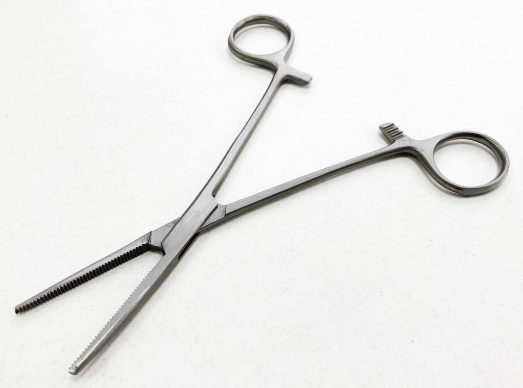 STRAIGHT FORCEPS 150mm STAINLESS STEEL LOCKING SERRATED JAW - TOOLZONE KDPHB218