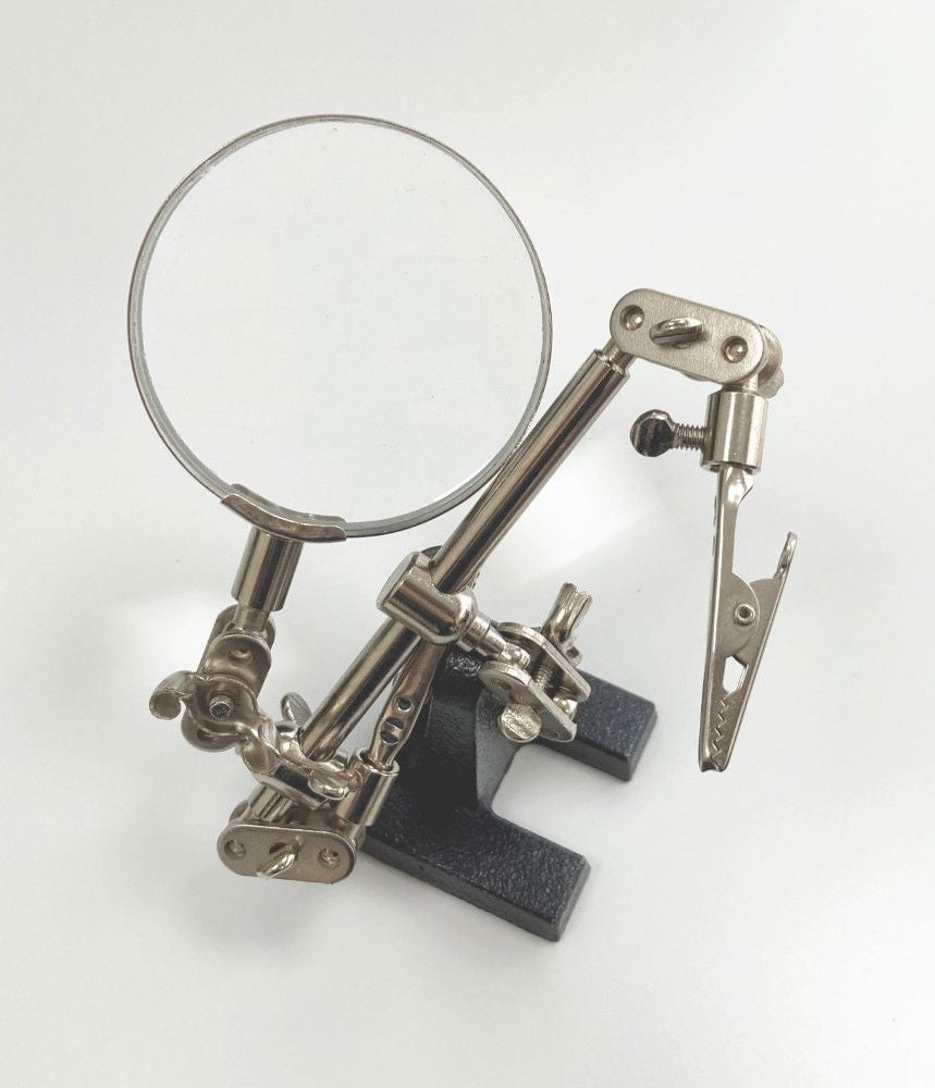 HELPING HANDS WITH MAGNIFIER 3.5 SWIVEL ARM ALLIGATOR CLIPS CAST IRON BASE - TOOLZONE KDPHB237