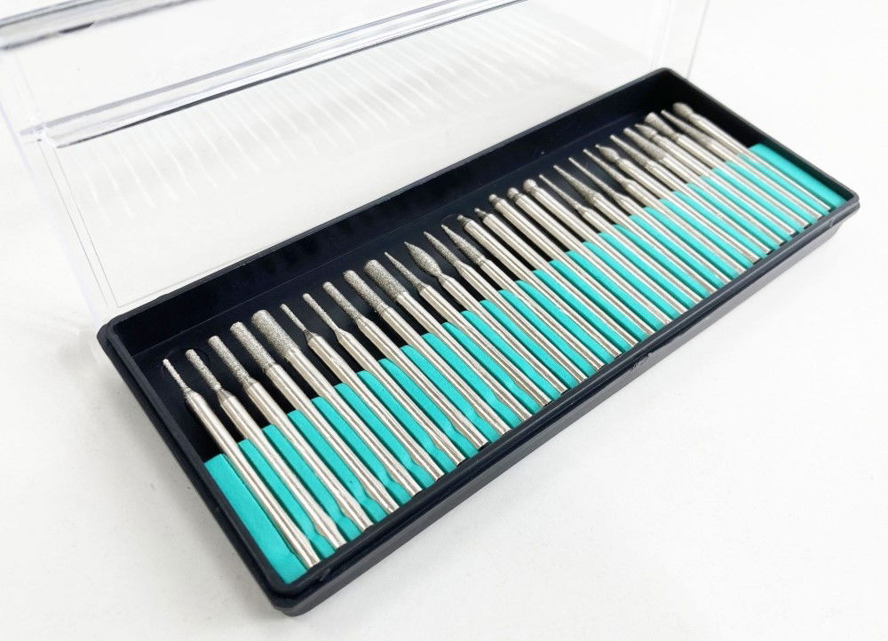 DEBURRING AND ENGRAVING SET 30pc 150GRIT DIAMOND 3.17mm SHANK 40-50mm LENGTH - TOOLZONE KDPHB265