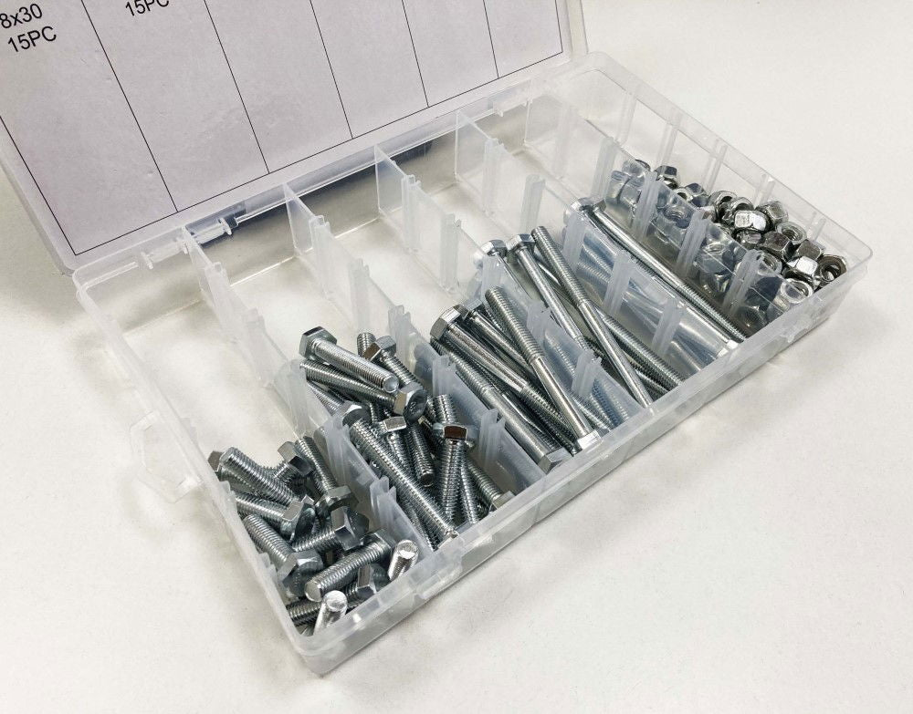 BOLTS AND NUTS ASSORTMENT 100pc 8mm M8 1.25mm PITCH - TOOLZONE KDPHW003