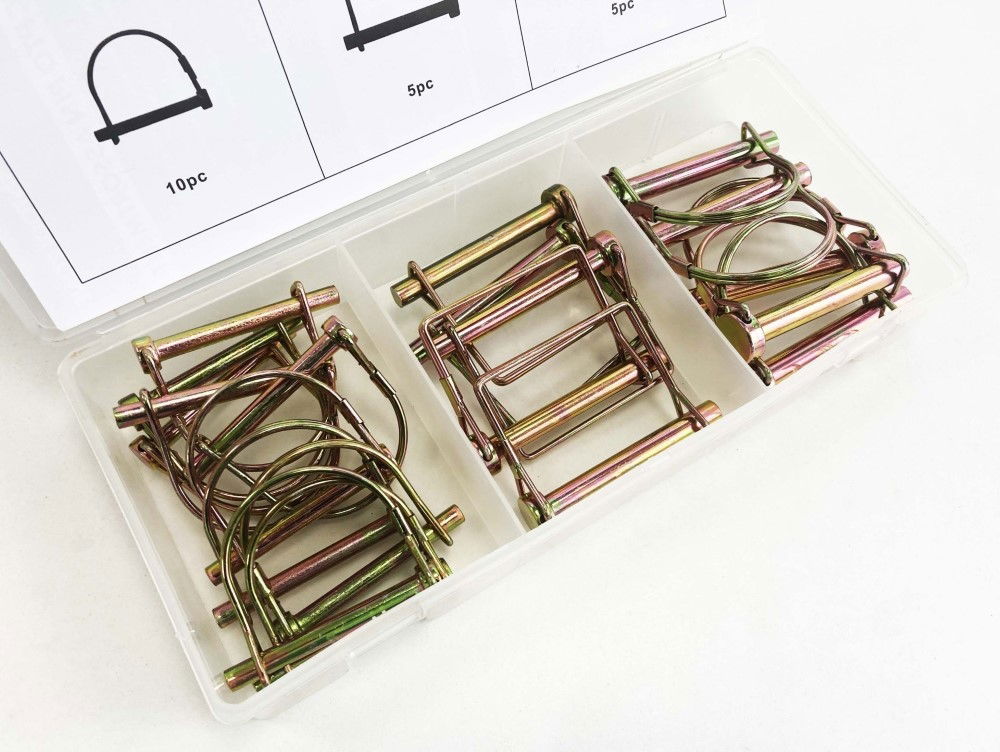 PTO PIN ASSORTMENT 20pc ZINC COATED STEEL 1/4, 5/16, 3/8 - TOOLZONE KDPHW022