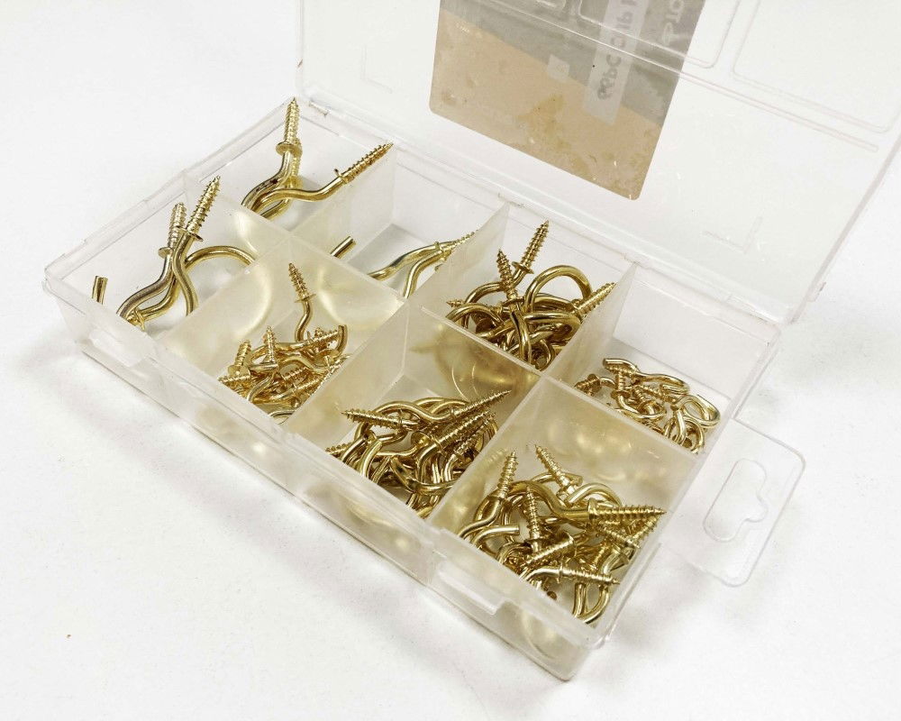 CUP HOOKS ASSORTED SET 66pc BRASS COATED 1/2-1 1/4 - TOOLZONE KDPHW081