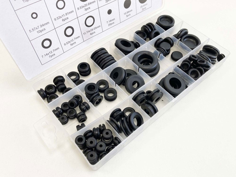 RUBBER GROMMET ASSORTMENT 125pc IN STORAGE BOX - TOOLZONE KDPHW182