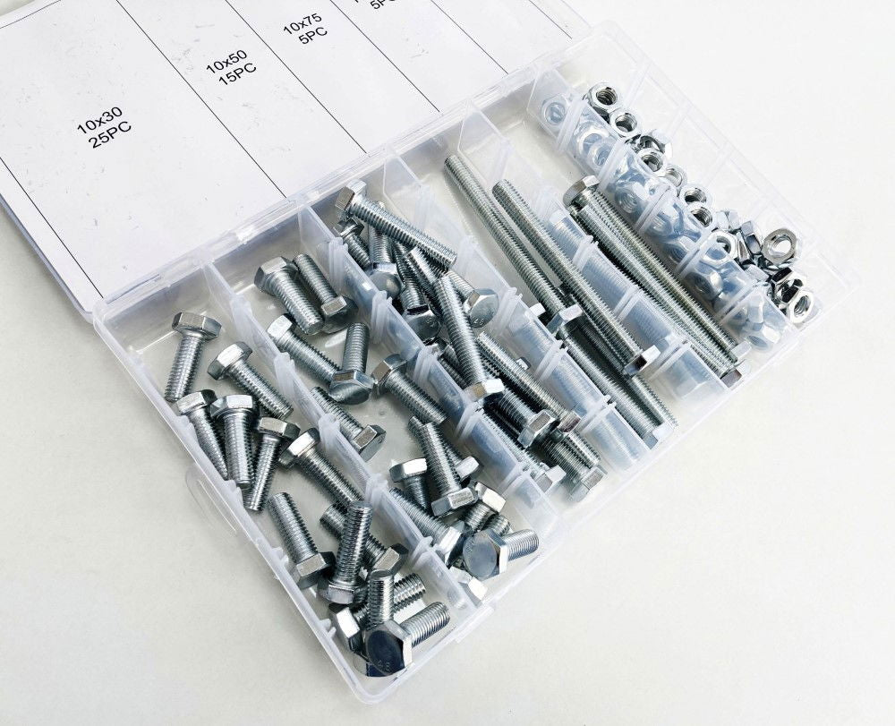 BOLT AND NUT ASSORTMENT M10 100pc IN STORAGE BOX - TOOLZONE KDPHW203