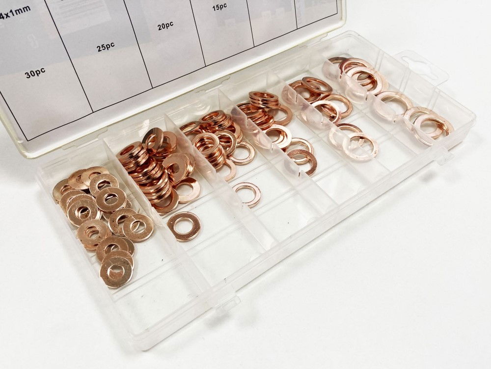 COPPER WASHER ASSORTMENT 110pc IN SLIMLINE STORAGE BOX - TOOLZONE KDPHW204
