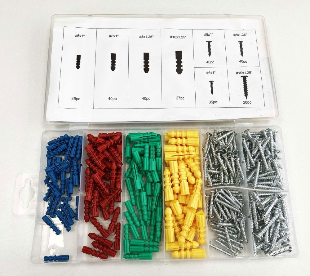 WALL PLUG AND SCREW ASSORTMENT 285pc IN STORAGE BOX - TOOLZONE KDPHW206