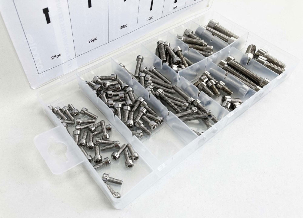 HEX CAP BOLT ASSORTMENT STAINLESS STEEL 201 106pc IN STORAGE BOX - TOOLZONE KDPHW207