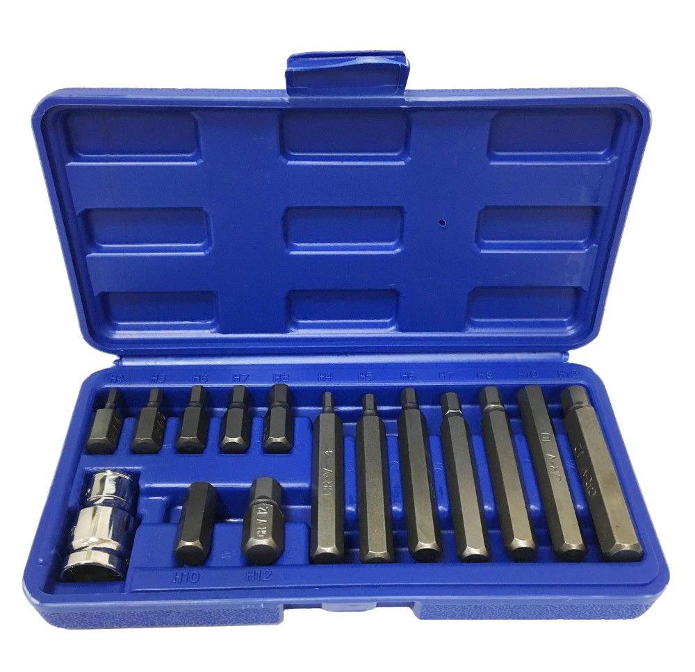 HEX BIT SET METRIC 15pc WITH 1/2 DRIVE ADAPTOR CHROME VANADIUM - TOOLZONE KDPHX036