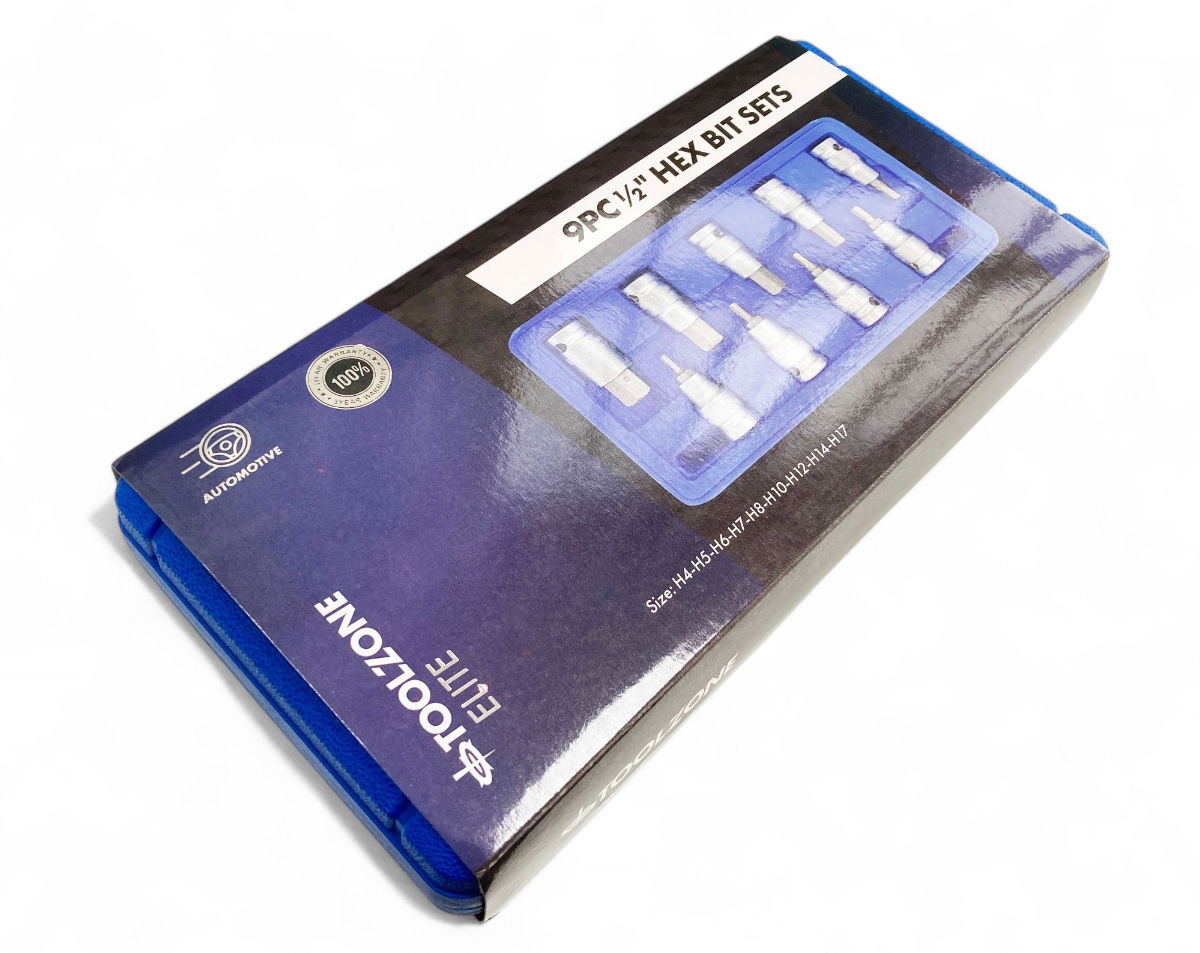 HEX BIT SET METRIC 1/2 DRIVE 9pc 4-17mm CHROME VANADIUM - TOOLZONE KDPHX039