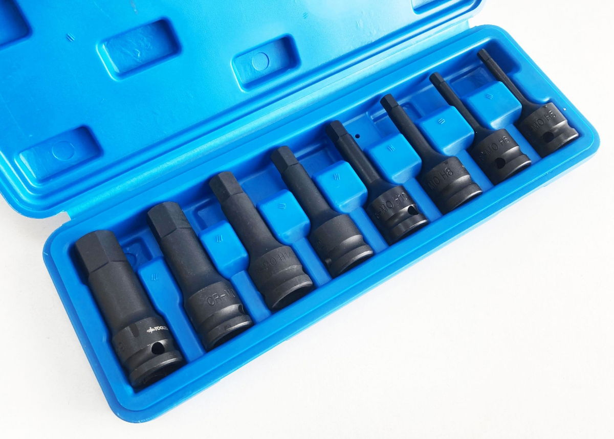 IMPACT HEX BIT SET METRIC 1/2 DRIVE 8pc 5-19mm CHROME MOLYBDENUM - TOOLZONE KDPHX057