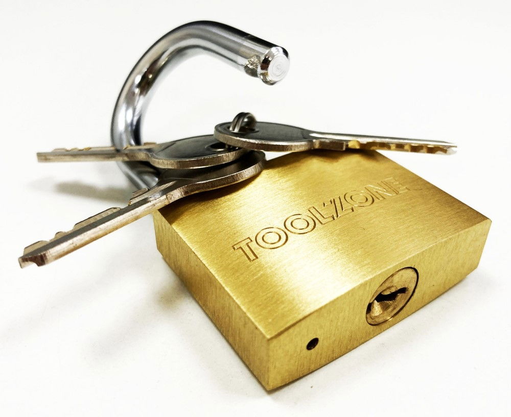 PADLOCK HEAVY DUTY BRASS 50mm WITH 3 KEYS - TOOLZONE KDPLK017