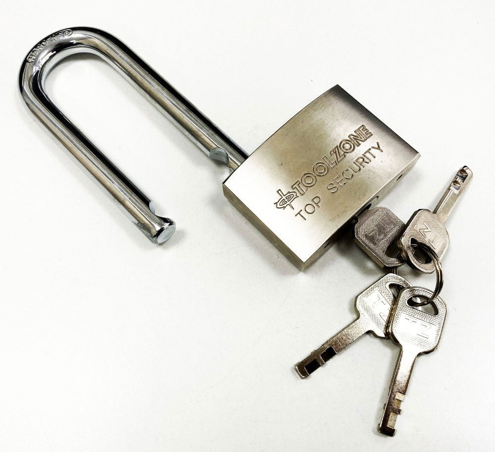PADLOCK LONG SECURITY 60mm SOLID STEEL WITH 4 KEYS - TOOLZONE KDPLK024