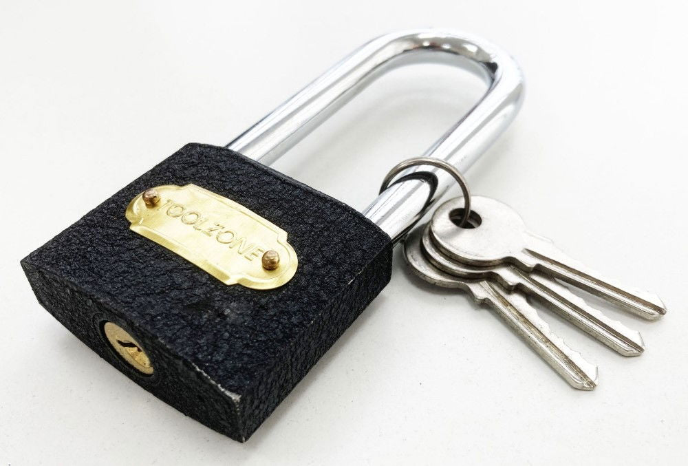 PADLOCK LONG SHANK CAST IRON 50mm WITH 3 KEYS - TOOLZONE KDPLK032