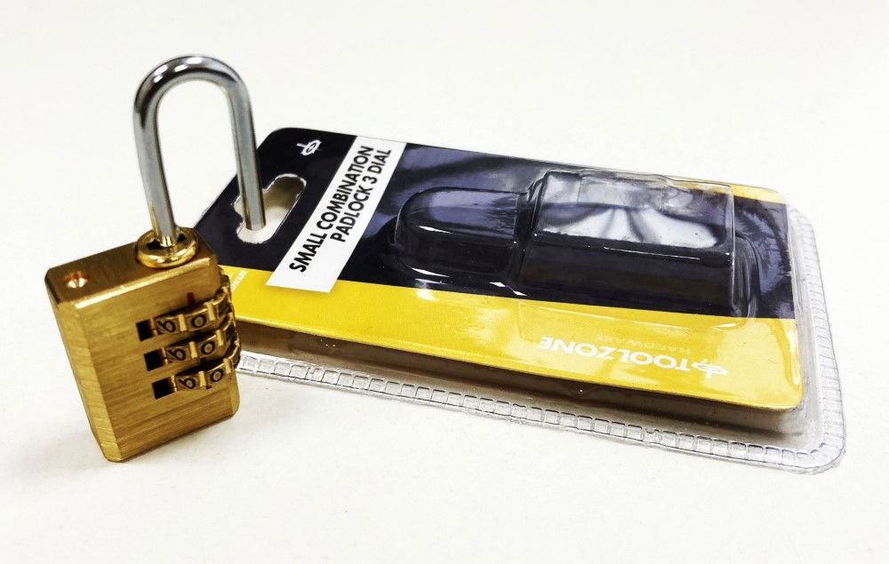 PADLOCK COMBINATION 3 DIAL BRASS SMALL - TOOLZONE KDPLK054