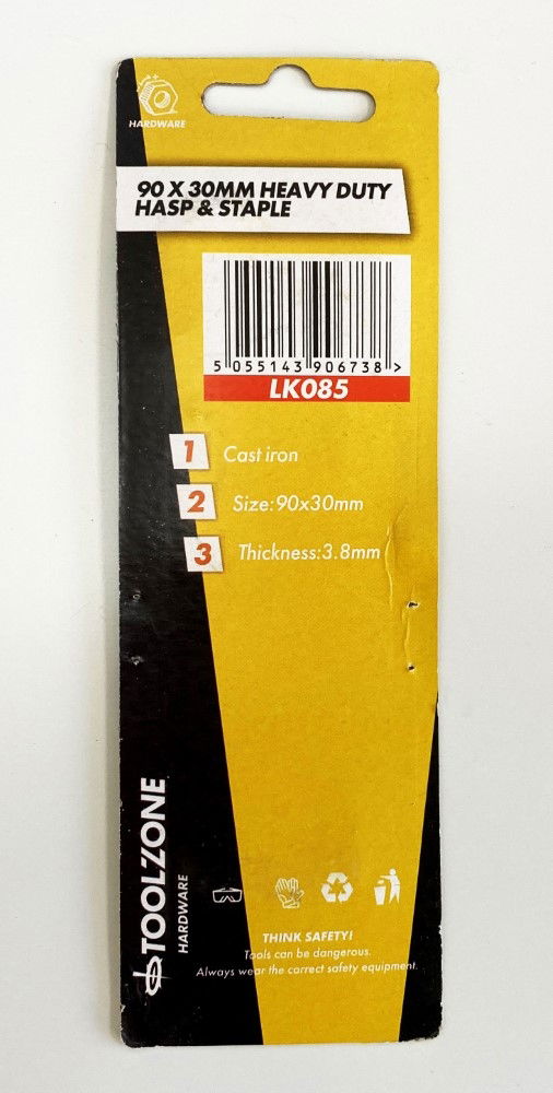 HASP AND STAPLE CAST IRON 90x30mm 3.8mm THICK - TOOLZONE KDPLK085