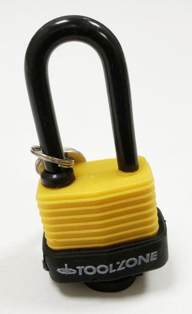 PADLOCK WATERPROOF 40mm LONG SHACKLE 6mm DIAMETER 57mm LENGTH WITH 2 KEYS - TOOLZONE KDPLK096