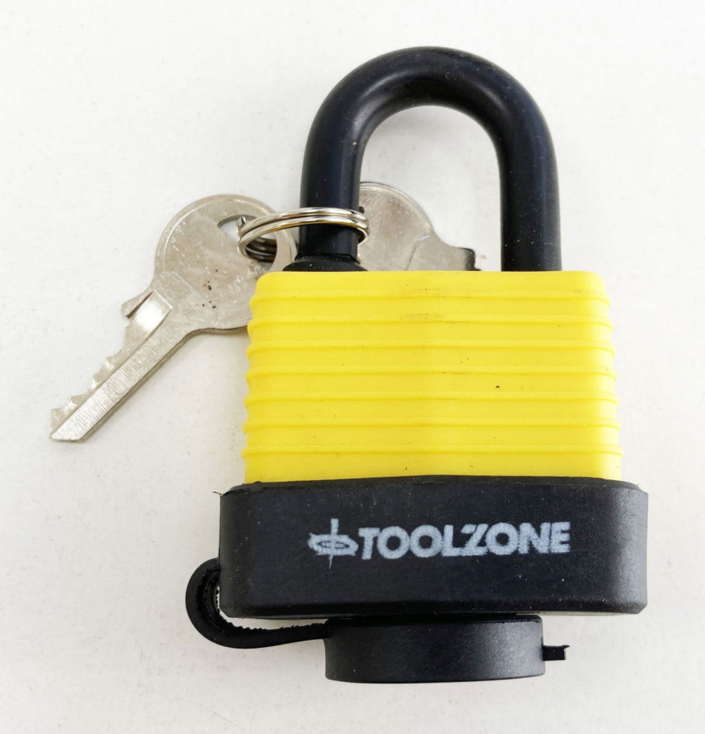 PADLOCK WATERPROOF LAMINATED 40mm 6mm SHACKLE WITH 2 KEYS - TOOLZONE KDPLK100