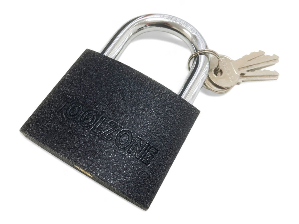 PADLOCK IRON 75mm HARDENED SHACKLE BRASS CORE WITH 3 KEYS - TOOLZONE KDPLK112