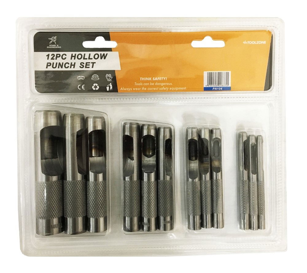 HOLLOW PUNCH SET 12PC 3mm TO 19mm HIGH CARBON STEEL - TOOLZONE KDPPN104