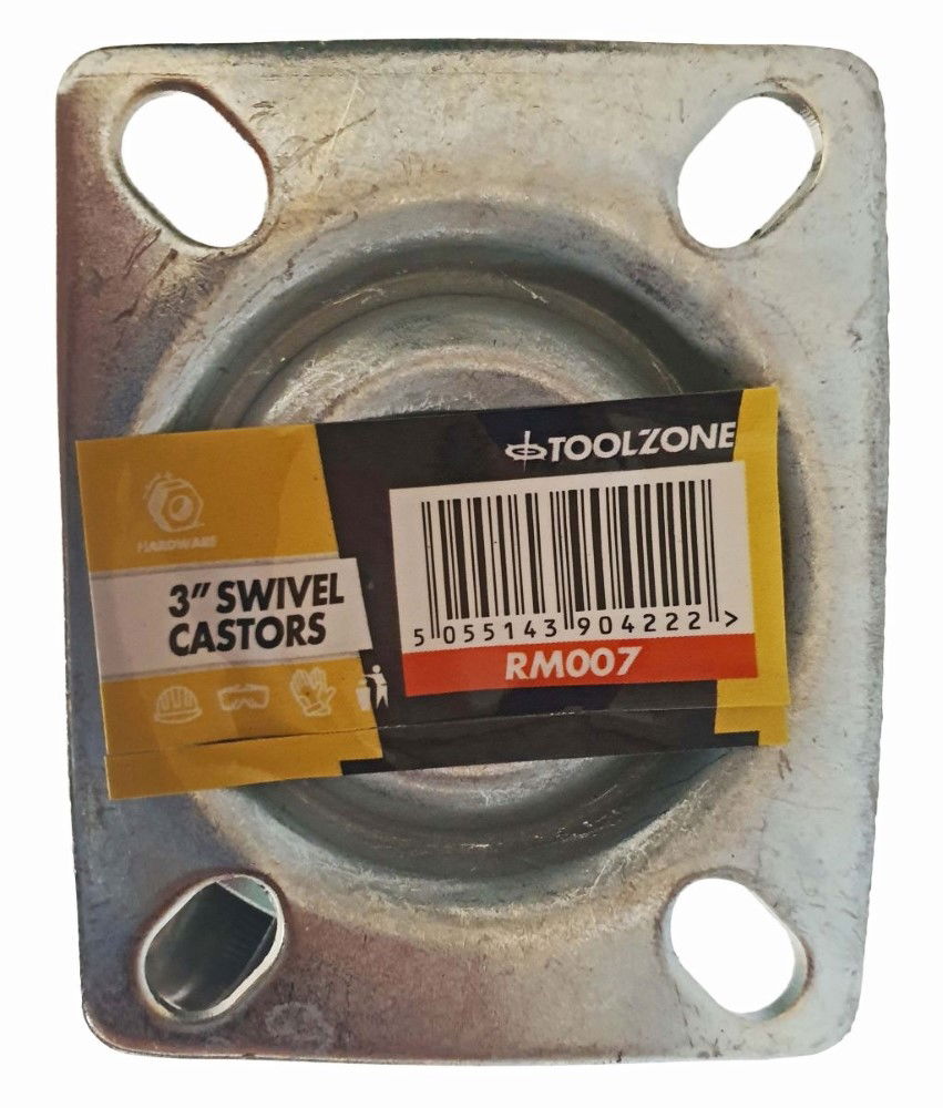 CASTOR SWIVEL 3 72mm RUBBER WHEEL STEEL PLATE 25kg - TOOLZONE KDPRM007