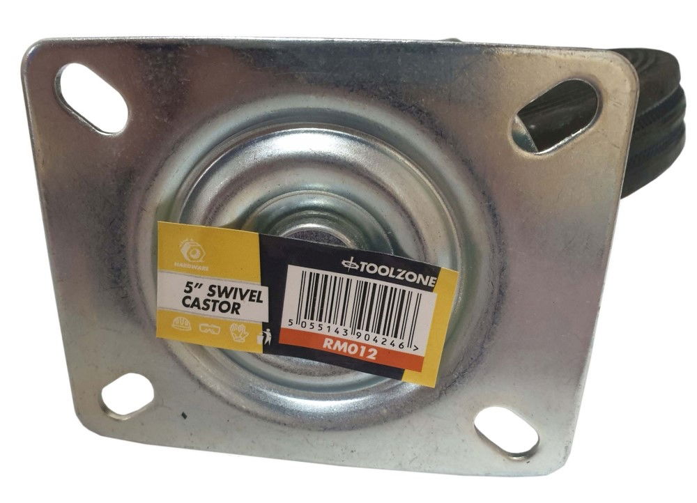 CASTOR SWIVEL 5 125mm RUBBER WHEEL STEEL PLATE 70kg - TOOLZONE KDPRM012