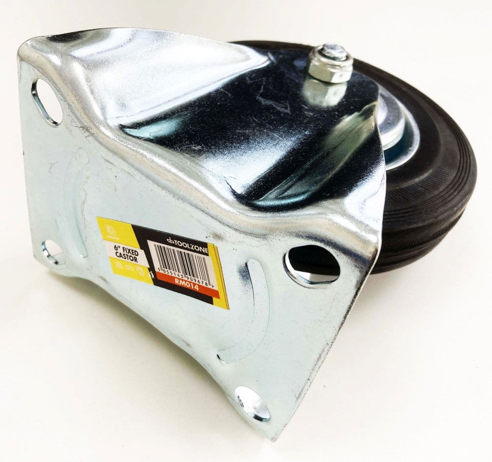 CASTOR FIXED 6 150mm RUBBER WHEEL STEEL PLATE 135kg - TOOLZONE KDPRM014
