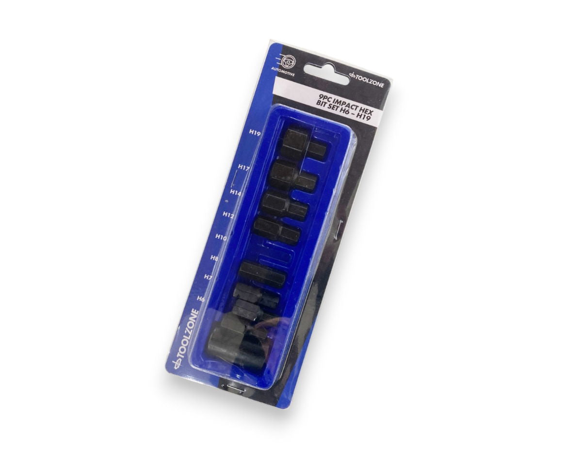 IMPACT HEX BIT SET 9PC H6-H19 1/2 DRIVE - TOOLZONE KDPSD066