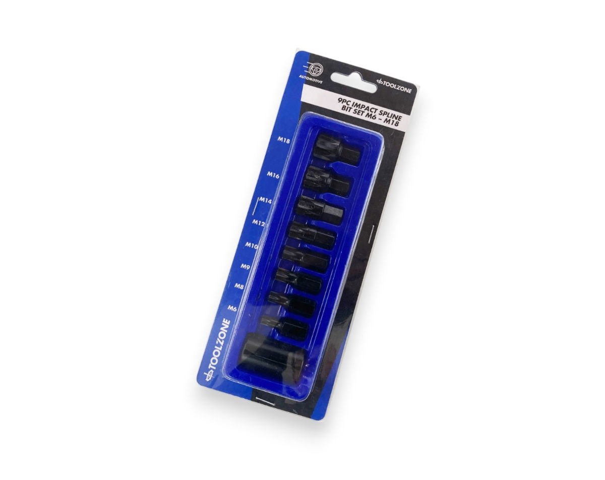 IMPACT SPLINE BIT SET 9PC M6-M18 1/2 DRIVE - TOOLZONE KDPSD067