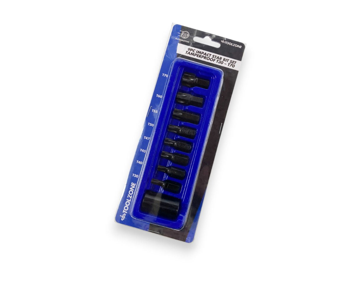 IMPACT STAR BIT SET 9PC T30-T70 1/2 DRIVE - TOOLZONE KDPSD068