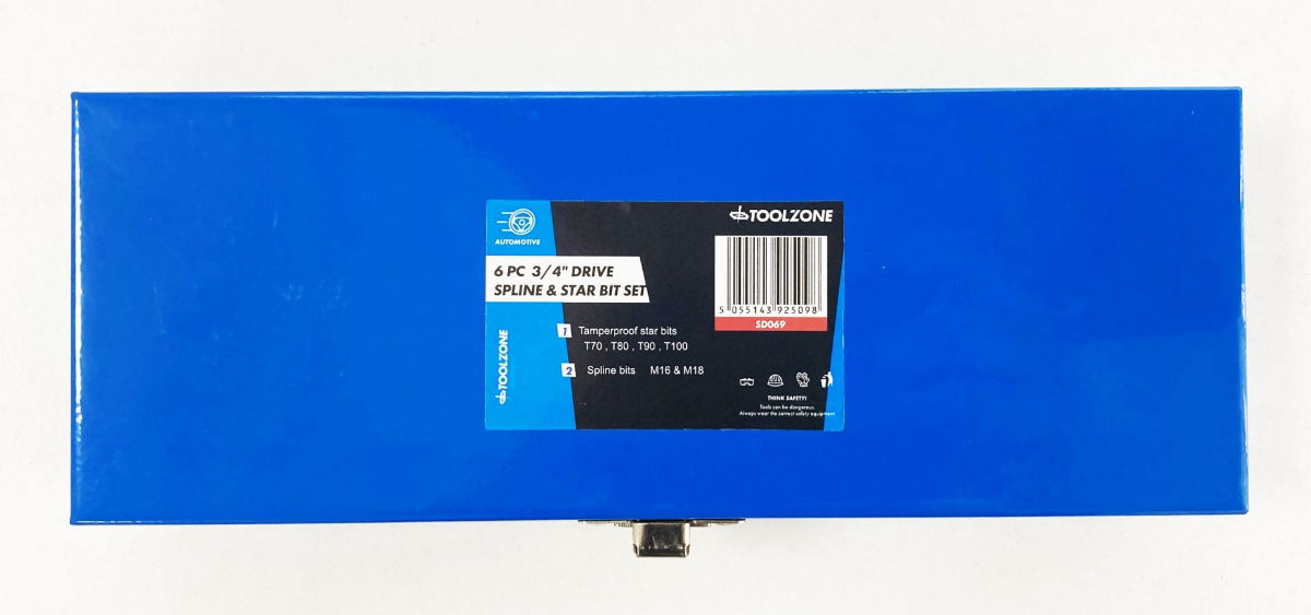 SPLINE AND STAR BIT SET 6PC 3/4 DRIVE T70-T100 M16 M18 - TOOLZONE KDPSD069