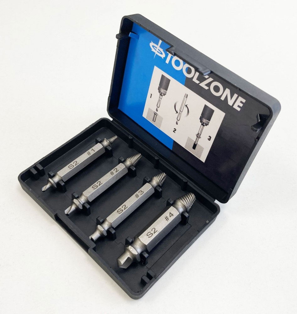 DOUBLE ENDED SCREW EXTRACTOR SET 4PC 1/4 HEX 3-12mm - TOOLZONE KDPSD093