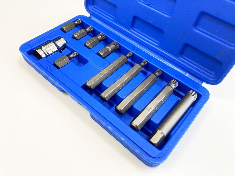 SPLINE BIT SET 11PC CRV M5-M12 30mm 75mm - TOOLZONE KDPSD098