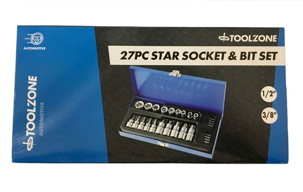STAR BITS AND E SOCKET SET 27PC 3/8 1/2 - TOOLZONE KDPSD128