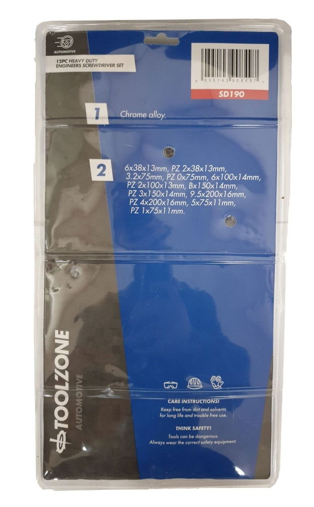 SCREWDRIVER SET HEX SHANK 12PC BLUE - TOOLZONE KDPSD190