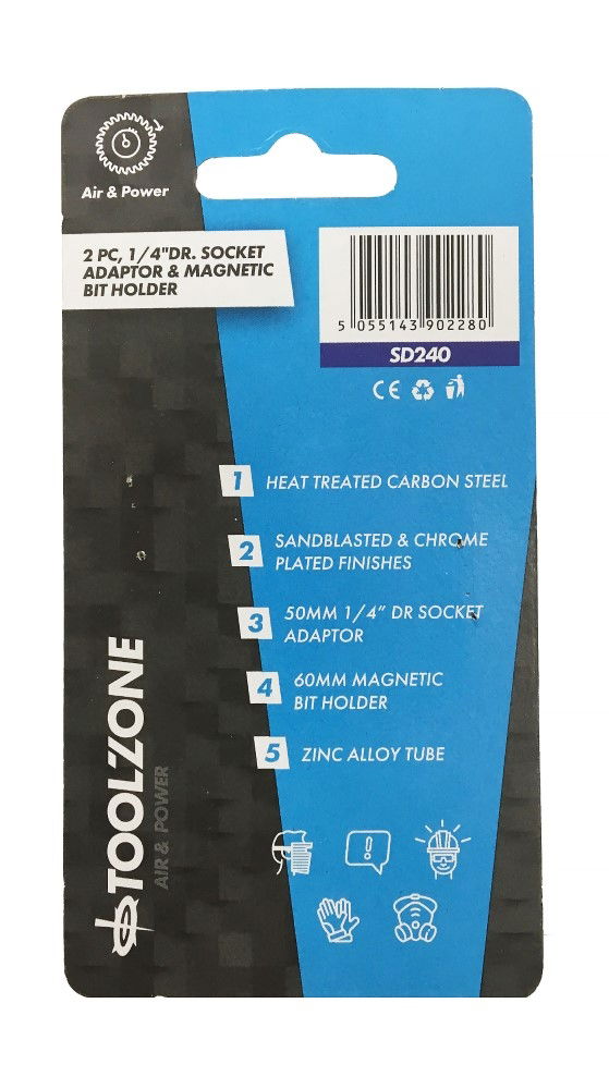 MAGNETIC BIT HOLDER AND ADAPTOR 2PC 1/4 DRIVE 50mm 60mm - TOOLZONE KDPSD240